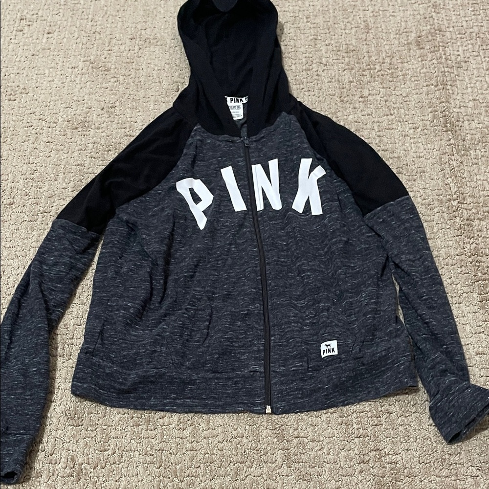 PINK Victoria's Secret Black and Gray Hoodie
